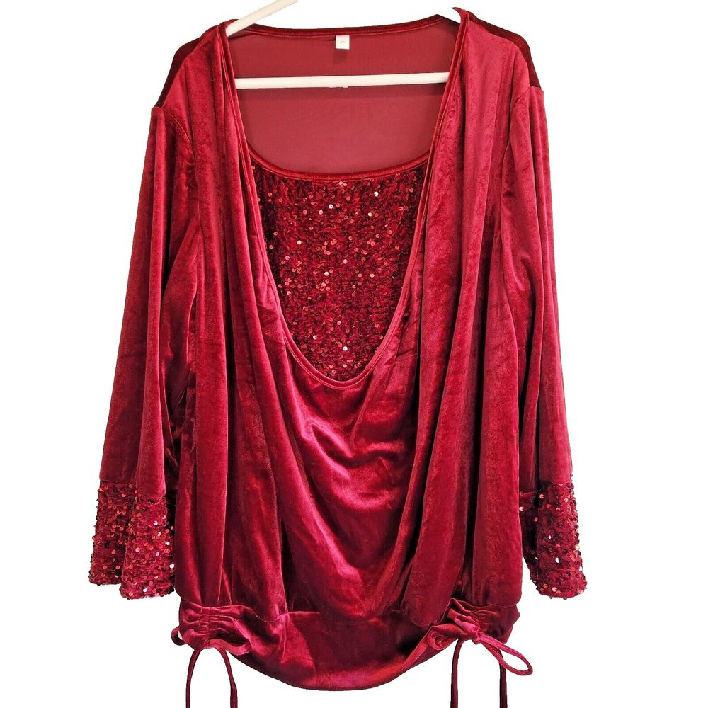 Women's Sparkly Velvet‎ Cascade Hem Size 2X Burgundy Dressy Sequined Evening